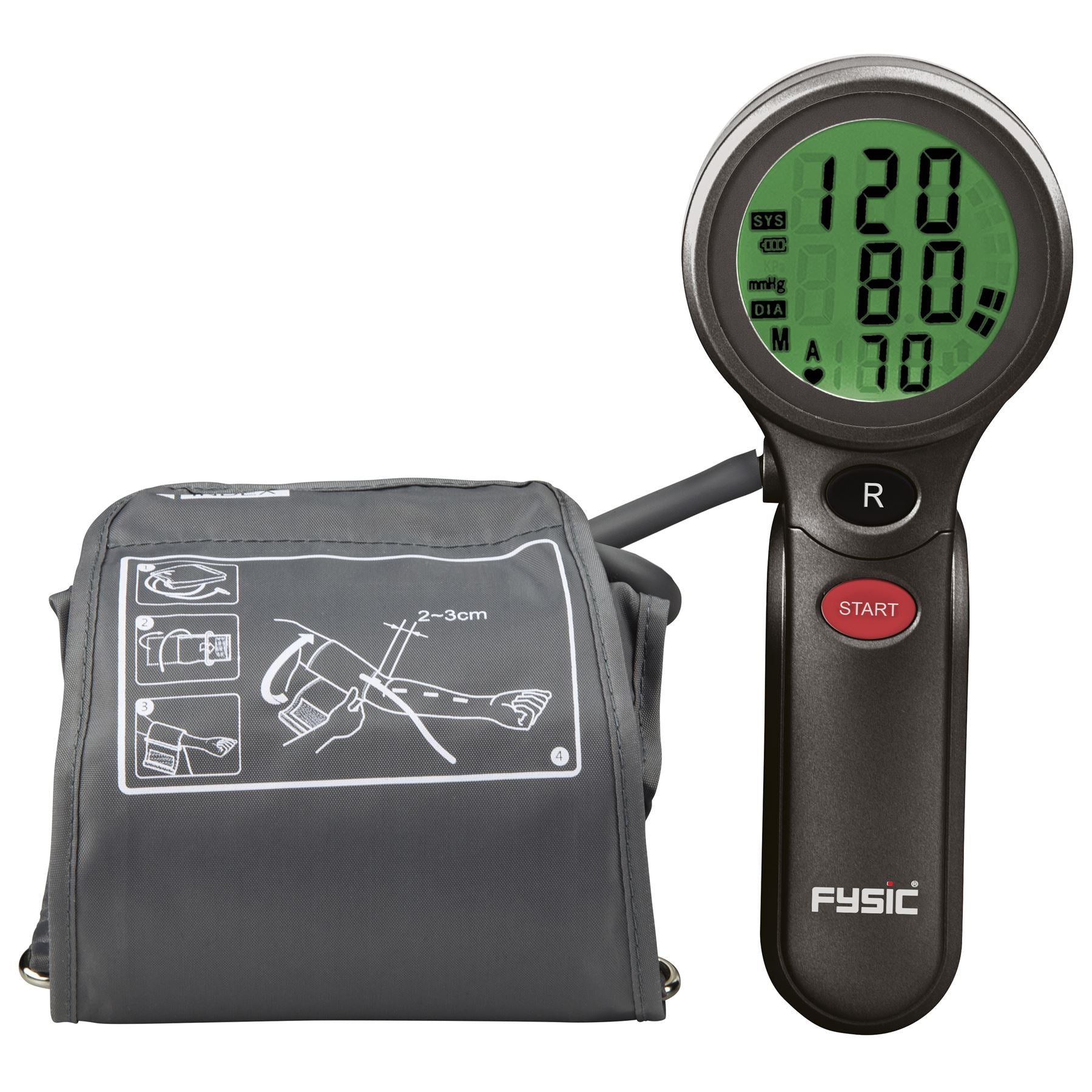 Fysic Upper Arm Blood Pressure Monitor, Clinically Tested, Extra-Large LCD Display, 90 Memory, Cuff 22-32cm - Black