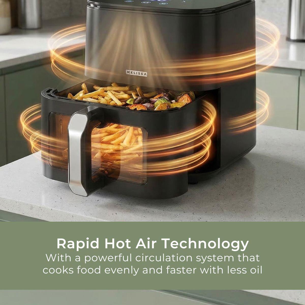 MELISSA Digital Hot Air Fryer XL | 5 l | 60-min Timer | 8 Presets | Viewing window | Black