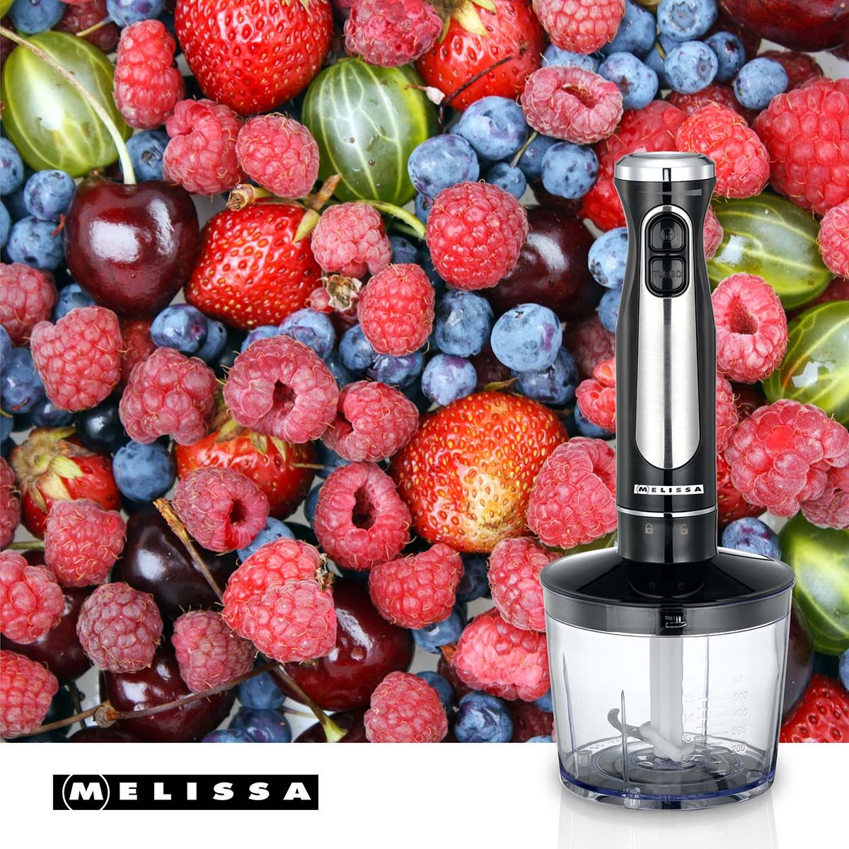 MELISSA 600W Hand Blender, Handheld Stick Immersion Mixer with Stainless Steel Blades, Ideal for Smoothies Shakes Baby Food Soup Purees & Sauces