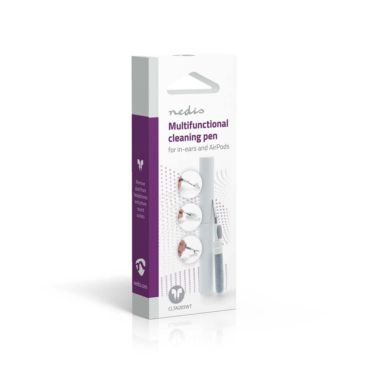 Nedis 3-in-1 Headphone Pro Cleaning Pen Kit, Multifunctional with Sponge, Brush & Metal Tip, for In-Ear Earphones & Earbuds, Phones, Electronics and More