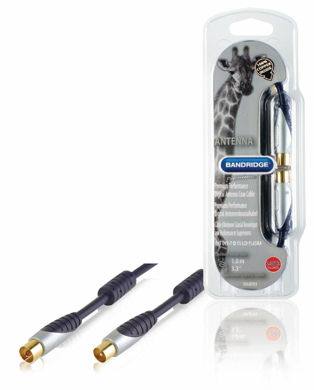 Bandridge 1m Pro Digital TV Ariel Cable Lead Connector Male to Female