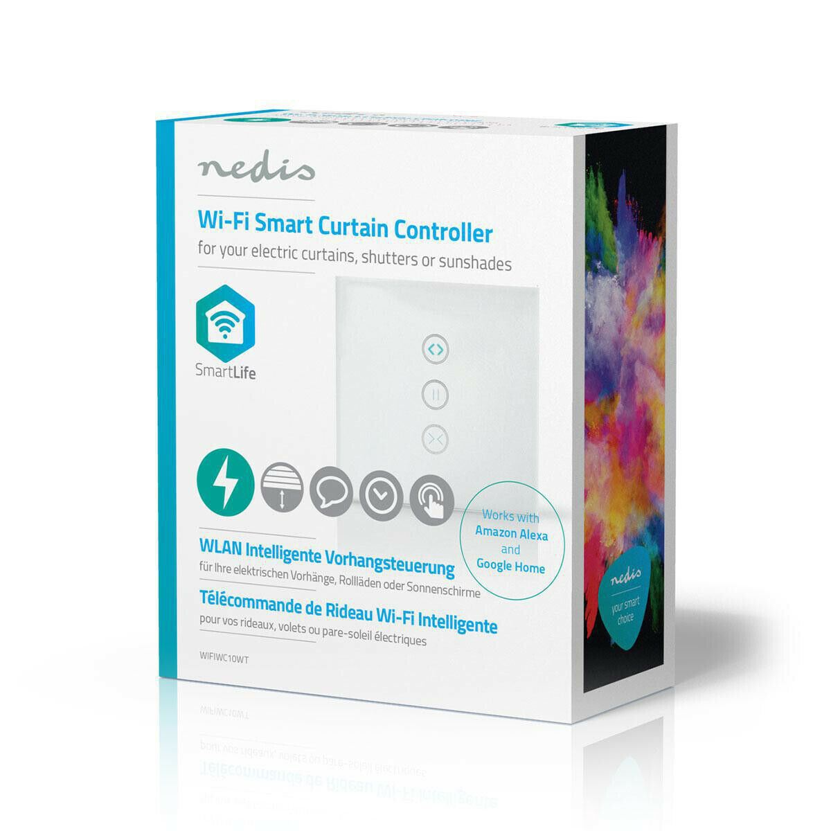 Nedis SmartLife Wall Switch | Curtain / Shutter / Sunshade | Wall Mount | 300 W | Android™ / IOS | Glass | White