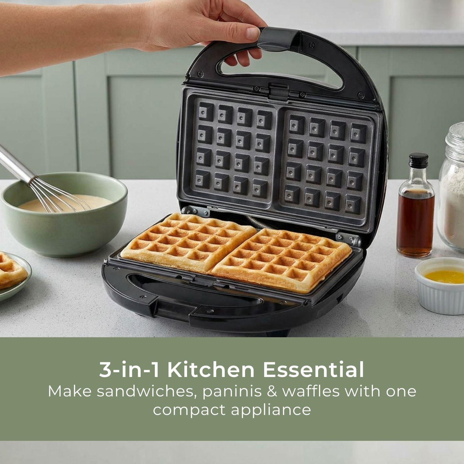 MELISSA Series Sandwich Maker - 3 Plate Sets for Paninis, Sandwiches, and Waffles, Nonstick Grill Plates, Cut-and-Seal, 850W Power, Black