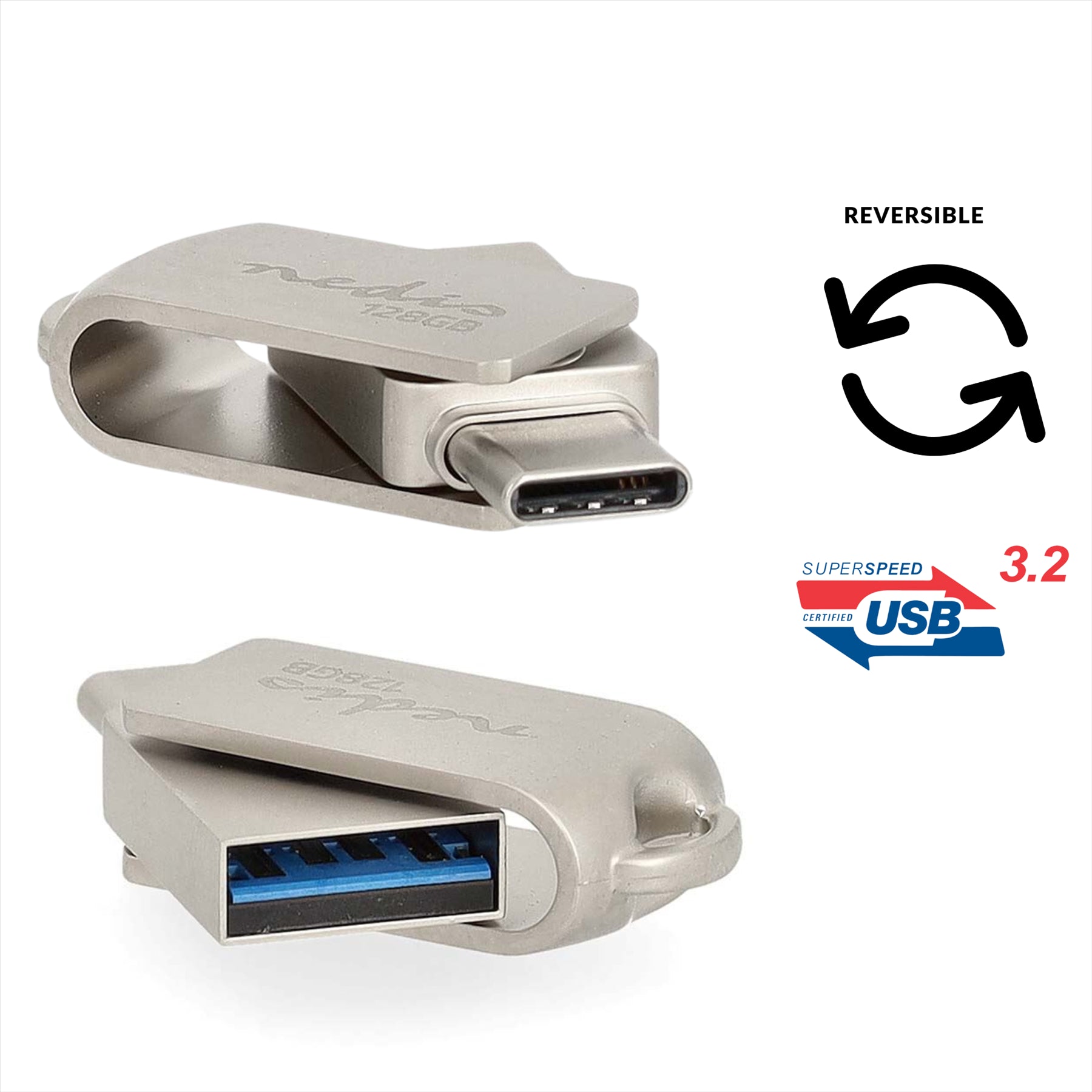 Nedis Flash Drive | 64 GB | USB-A / USB-C™ | Read speed: 90 MB/s | Write speed: 20 MB/s