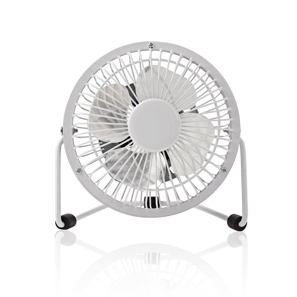 Nedis USB Table Fan, Compact Design for Cluttered Desks, 360° Rotation, Low 2.5 W Power, Metal Build, 100mm Diameter, White - Simply Plug Into Notebook, Powerbank or USB Device