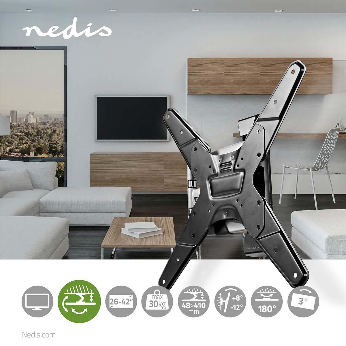 Nedis Full Motion TV Wall Mount | 23 - 55 " | Maximum supported screen weight: 30 kg | Tiltable | Rotatable | Minimum wall distance: 48 mm | Maximum wall distance: 410 mm | 3 Pivot point(s) | Steel | Black