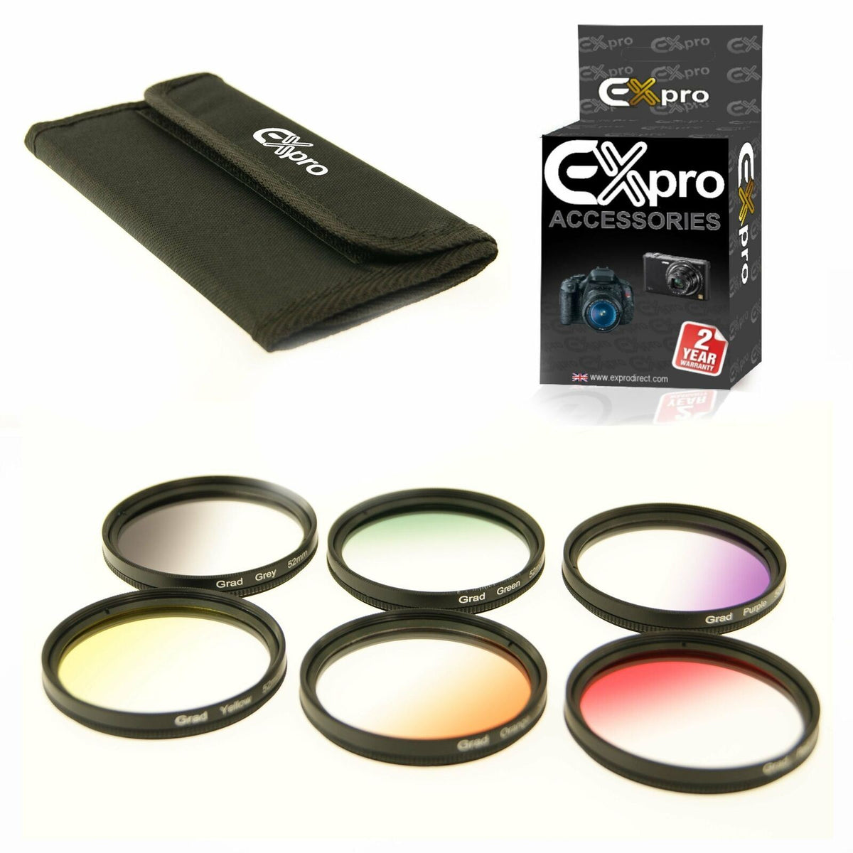 Grad Filter Kit Ex-Pro 52mm Graduated Colour Filter Set 6 Piece Filter Kit with Case