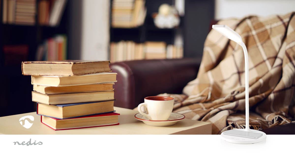 Nedis Sleek LED Dimmable Desktop Reading Light Lamp Qi 15w Wireless Fast Charger - White