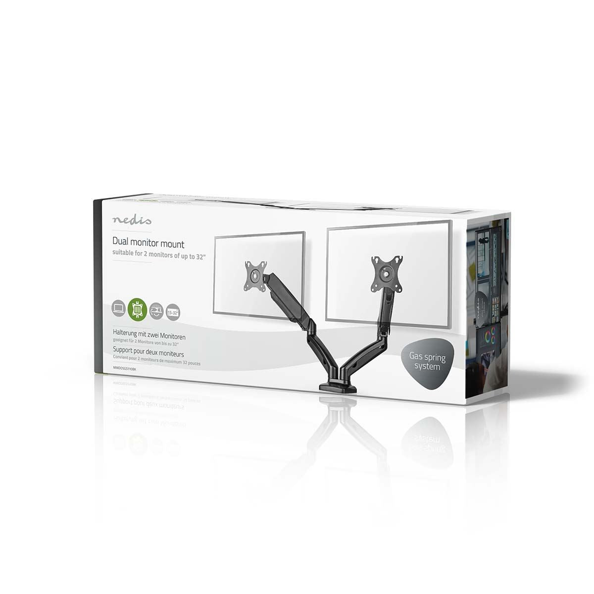 Nedis Desk Monitor Mount | Gas Spring | 2 Screens | 15 - 32 " | 75x75 / 100x100 | Full Motion