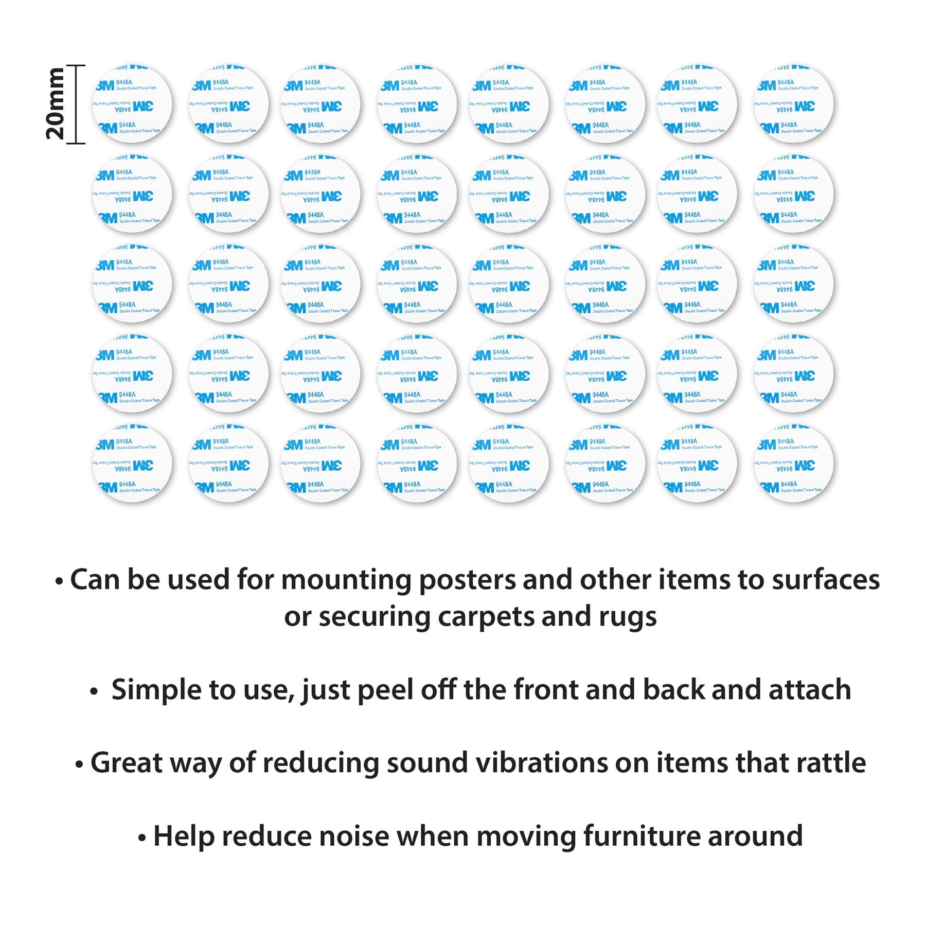 20mm 40 Pack Double-Sided Circular Adhesive Mounting Pads
