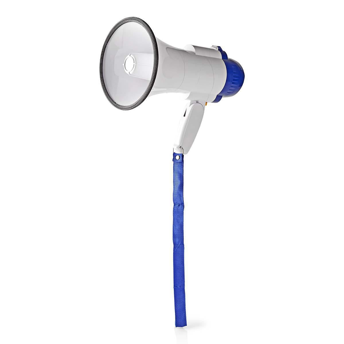 Nedis 10W Megaphone, 250m Range with Built-in Microphone, Siren, Adjustable Volume, Record Function - White & Blue
