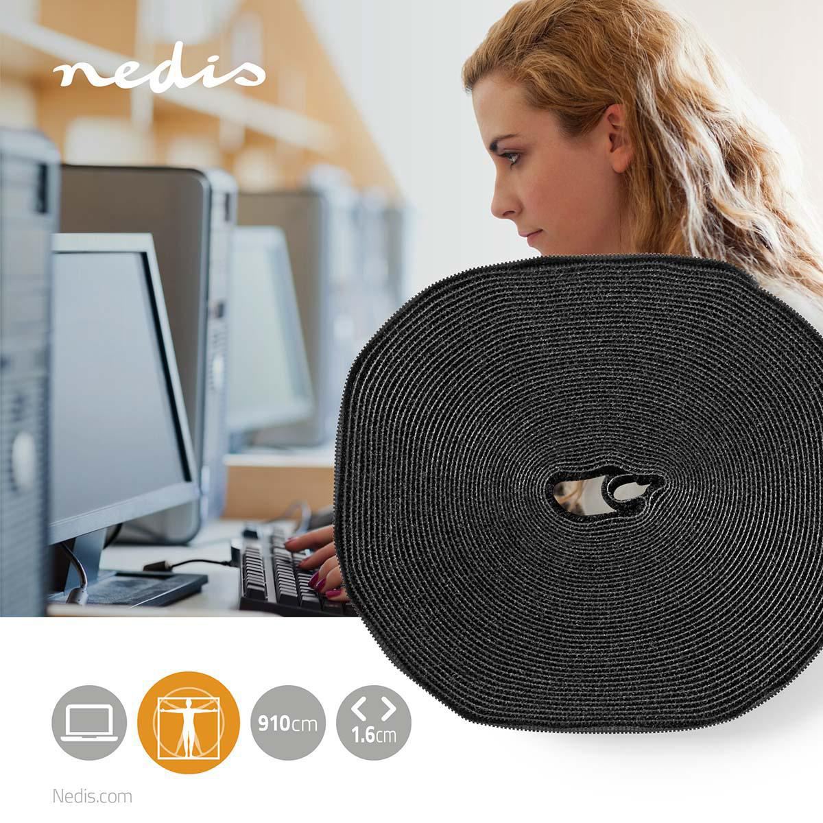 Nedis Hook-and-loop Cable Management Roll | 910 x 1.6 cm | Black