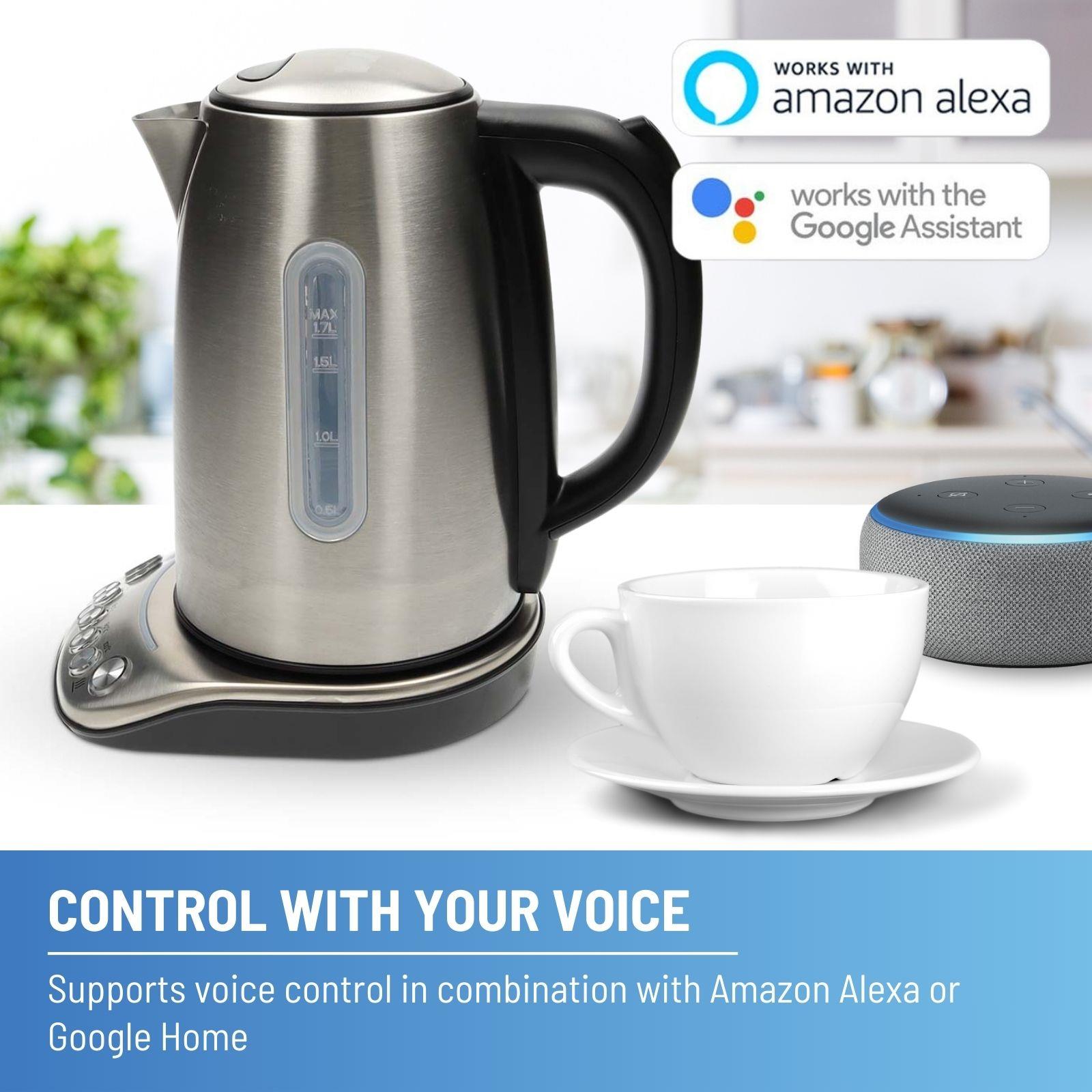 Nedis Smart Wi-Fi Kettle, 1.7L Stainless Steel, Variable Temperature 70-100oC, 2200W, App& Voice Control, Compatible with Alexa & Google