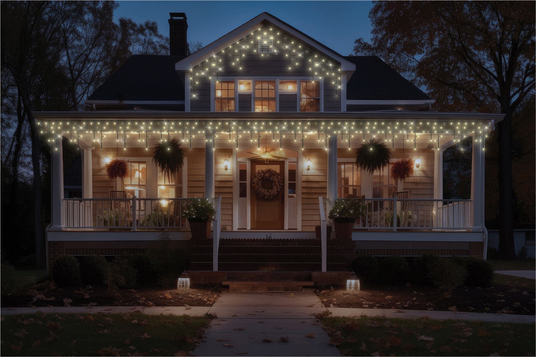 2m Easy-Connect Warm White 60 Icicle Lights Black Rubber With 60/40/20cm Drop with 10% Twinkle