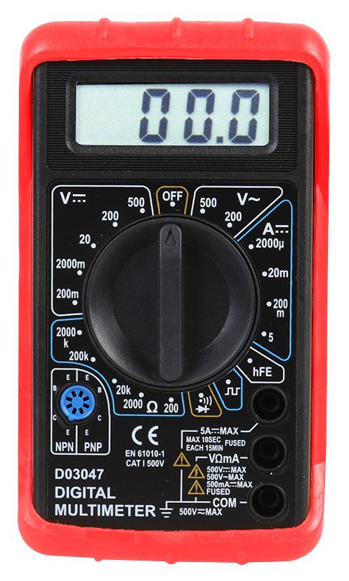 500V AC/DC Manual Ranging Digital Multimeter, Voltmeter, Ammeter, Ohm, Resistance, Meter, AC, DC - Red
