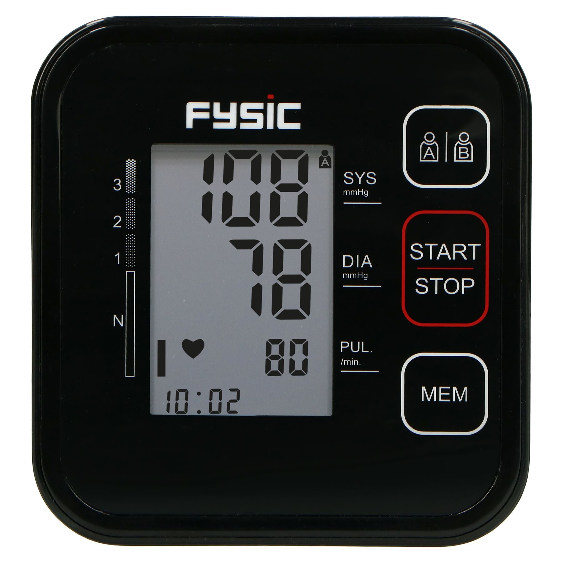 Fysic Upper Arm Blood Pressure Monitor, Clinically Tested, Extra-Large LCD Display, Arrhythmia Detection, WHO Indicator, 2x60 Memory, Cuff 22-42cm - Black