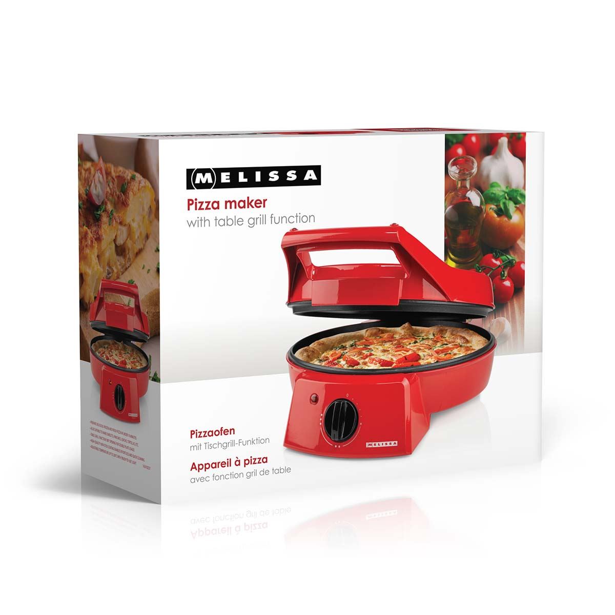MELISSA 12" Electric Pizza Maker & Table Top Grill, Indoor Portable Pizza Oven with Non-Stick 12" Plates, 3 Heat Settings Max 230°C - Retro Red