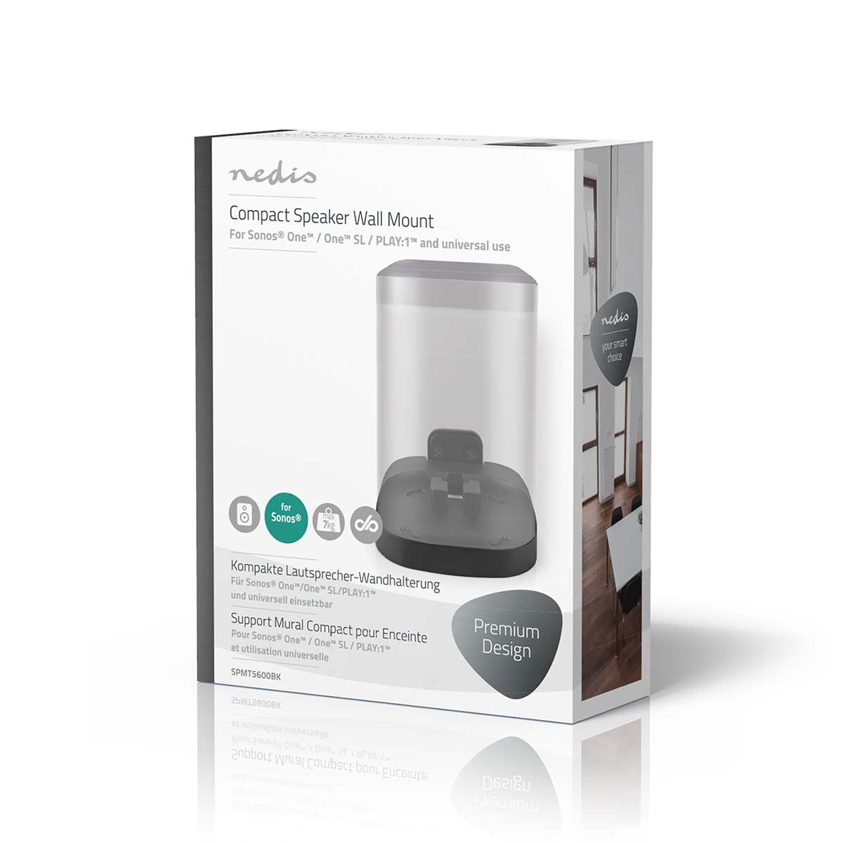 Nedis Speaker Mount | Compatible with: Sonos® One SL™ / Sonos® One™ / Sonos® PLAY:1™ | Wall | 7 kg | Fixed | ABS / Steel | Black