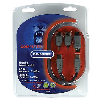 Bandridge 2m FireWire Cable Connection Kit with All Adapters [4-6],[6-6],[6-9],[9-4] Pin Included