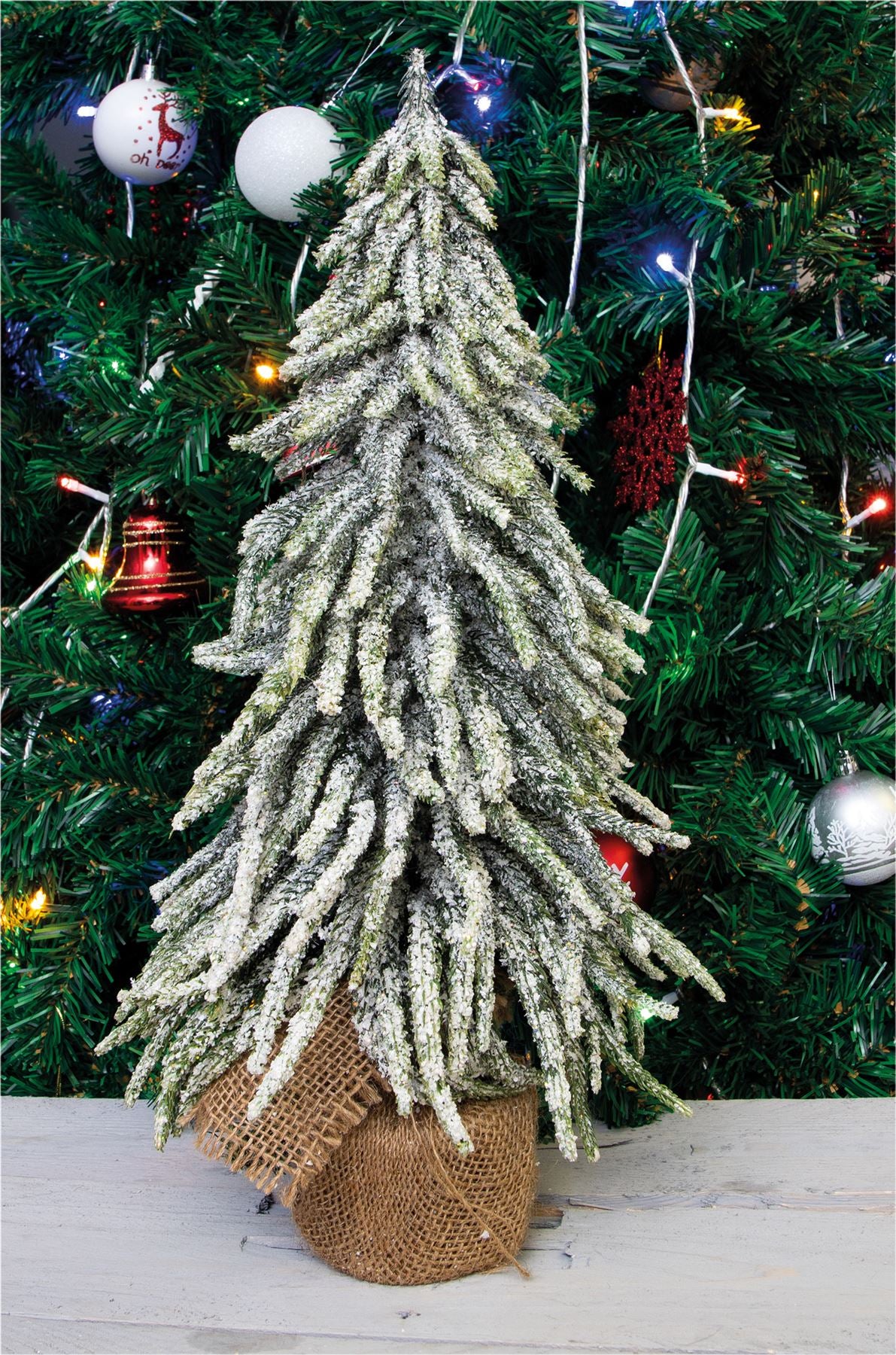 Decorative Snow Effect Mini Christmas Tree in Hessian Bag - 45cm