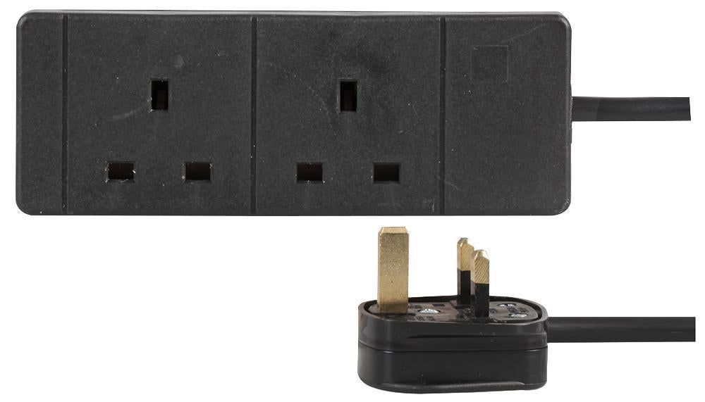 2 Gang 10m Mains Extension Lead Socket 13A - Black