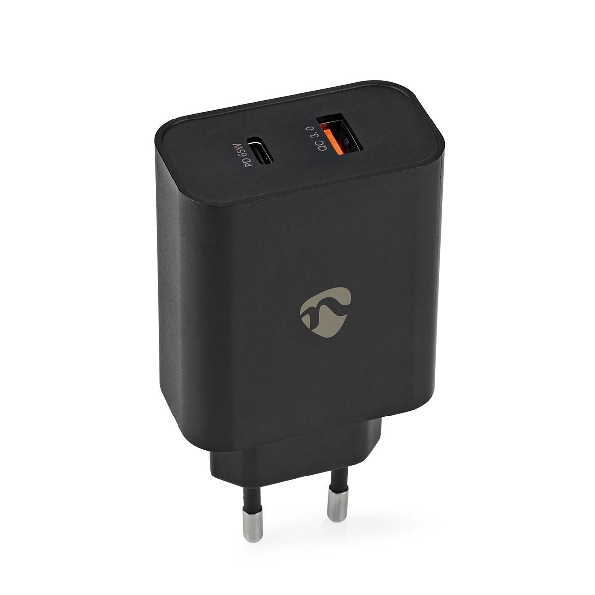 Nedis EU Euro Travel Wall Charger| 65 W | Quick charge feature | 2.0 / 2.25 / 3.25 A | Number of outputs: 2 | USB-A / USB-C™ | Automatic Voltage Selection | Black