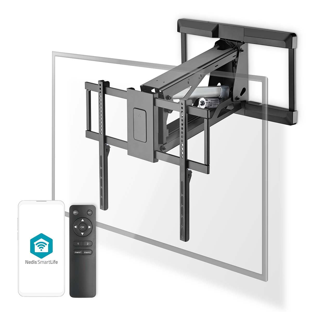 Nedis SmartLife Motorised Lift TV Wall Mount Bracket for 37-75" Screen Max 35kg Adjustable Height Tilt and Swivel with Remote Control