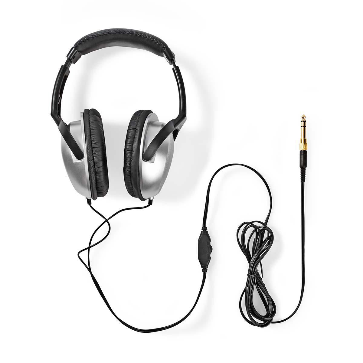 Nedis TV Hi-Fi Headphones Over Ear Stereo Long Lead 6m Cable With Volume Control - Black / Silver