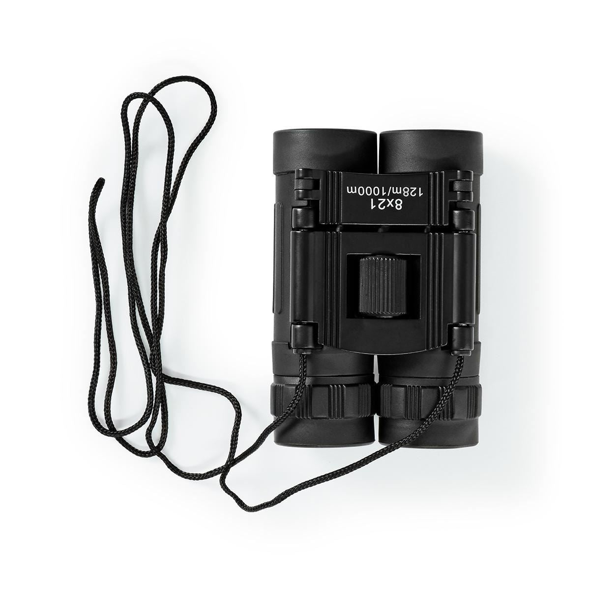 Nedis 8x21 Compact Roof Prism Binoculars, Lightweight Portable HD Lens, Rubber Grip, Dioptric Correction, Ideal For Bird Watching, Hiking, Travel, Sightseeing - Black