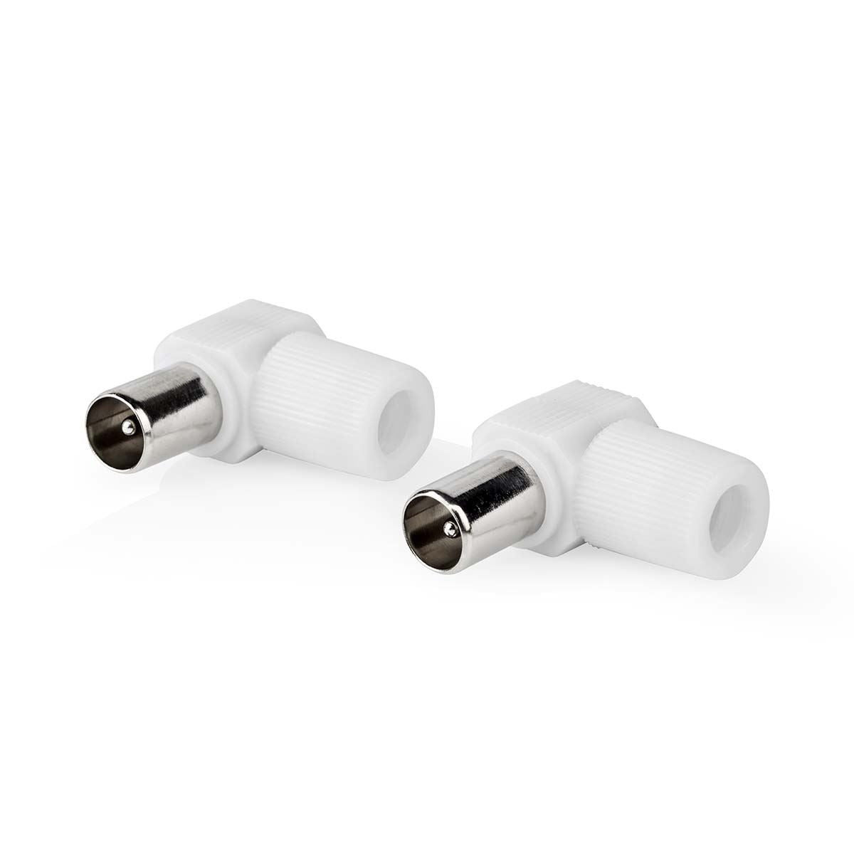 Nedis IEC (Coax) Connector | Angled | Male | Nickel Plated | 75 Ohm | Screw | Cable input diameter: 7.0 mm | Metal / PVC | White | 2 pcs