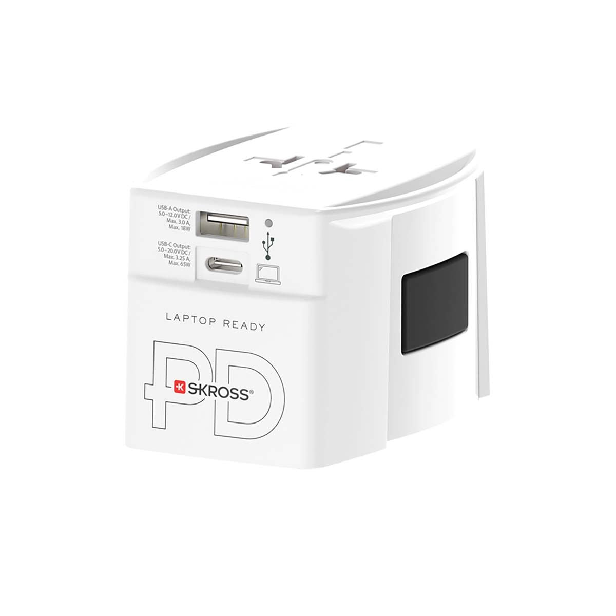 Skross Travel Adapter 2-pole World Wide with integrated Dual USB Charger (1x USB C & 1 x USB) 65 Watt Power Delivery | SKR1302976