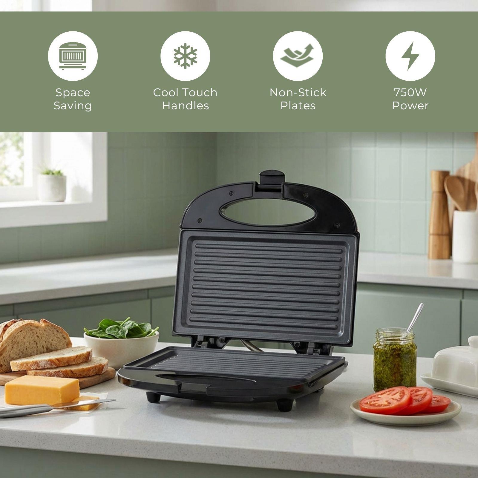 MELISSA "The Toastie" 2 Slice Sandwich Toaster / Panini Maker Non-Stick Sandwich Maker | 750W - Black