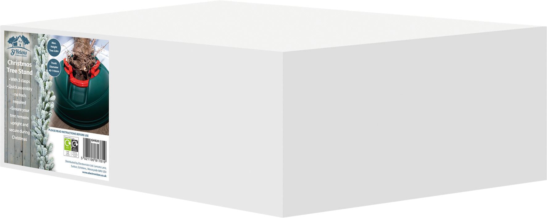 Auto Lock Christmas Tree Stand with 3 Clasps and 1.2L Water Tank, for Real Trees up to 2.8m / 9ft