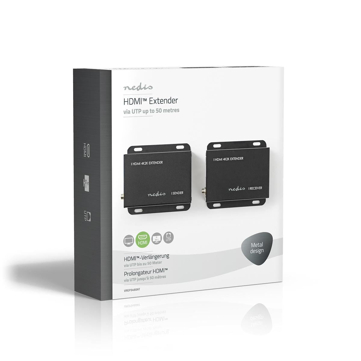 Nedis HDMI™ Extender | Over Cat6 | up to 50.0 m | 4K@30Hz | 10.2 Gbps | IR Return function | Metal | Anthracite
