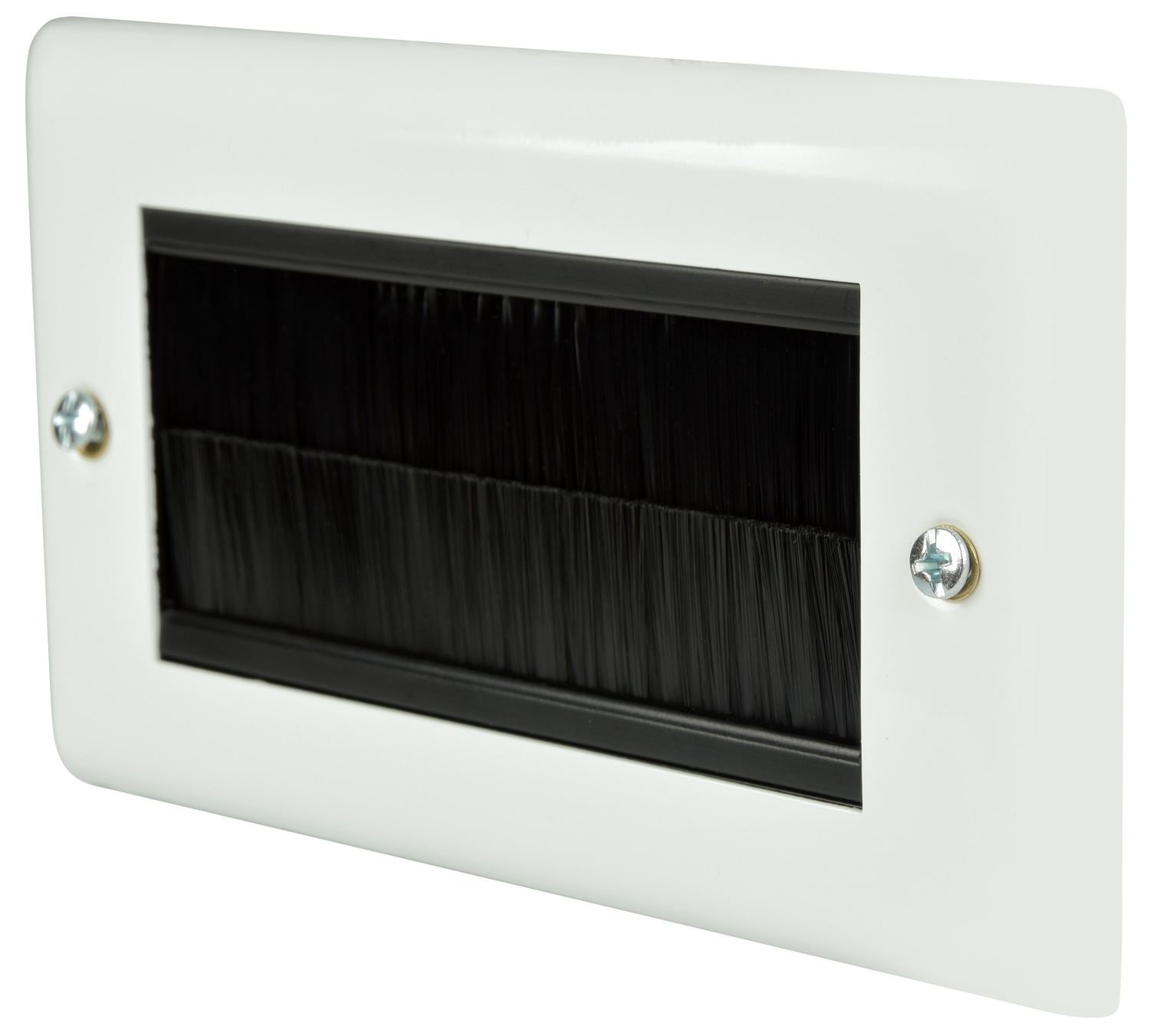Av:link Brush Wall Plate, Double Gang Steel Flush Wall Mounted Faceplate for Outlets, Sockets and Tidy Wire and Cable - White