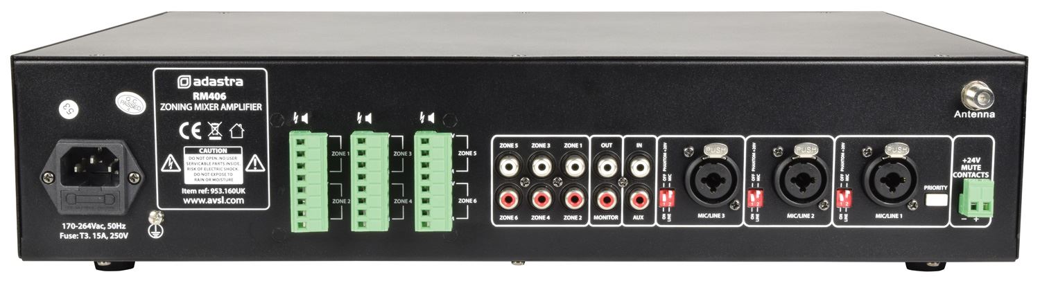 Adastra RM406 Mixer-Amp 100V 6 x 40W + USB/SD/FM/BT