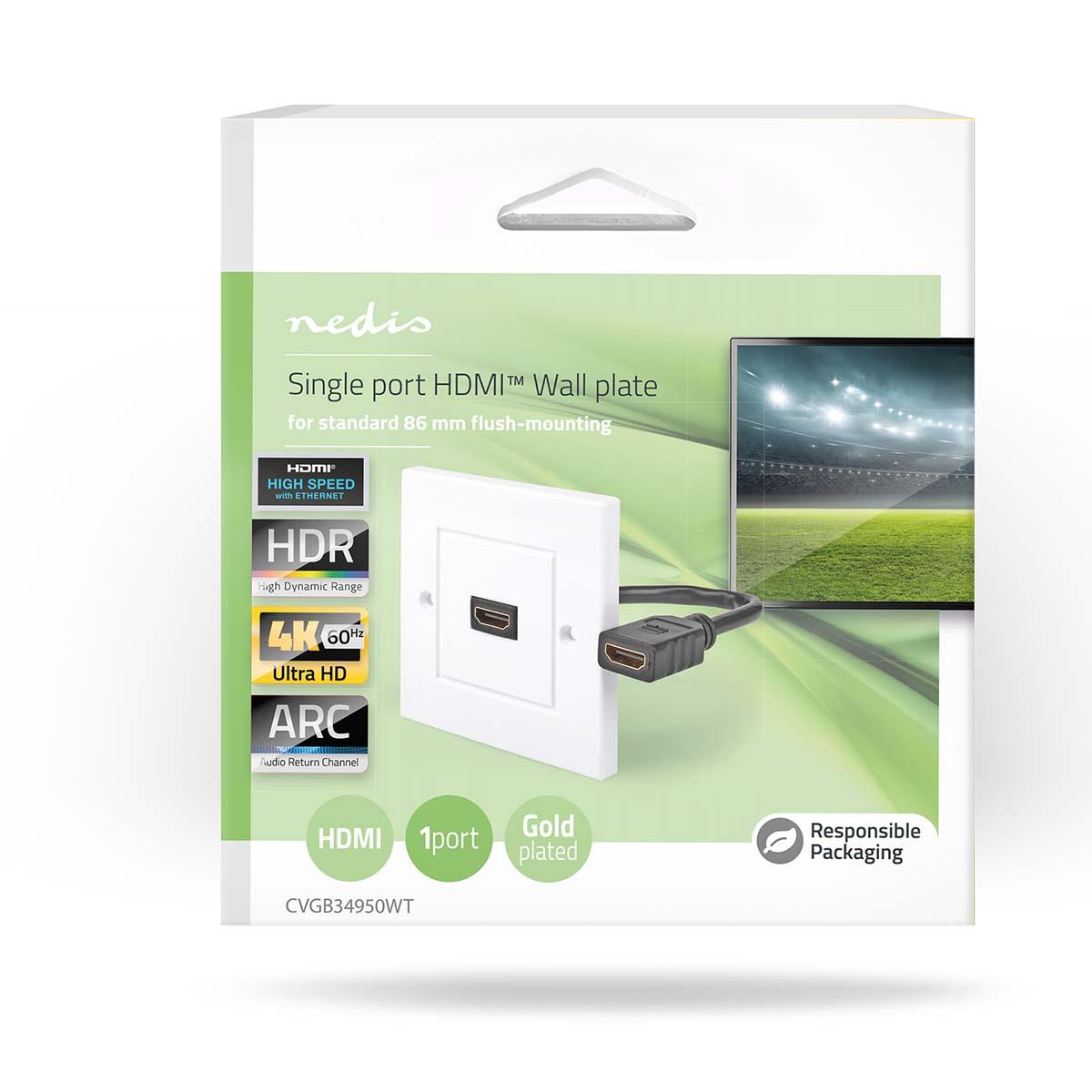 Nedis HDMI™ Wall Box | 1x HDMI™ Female | 4K@60Hz | HDMI™ Output | Black | 18 Gbps | Gold Plated | Box