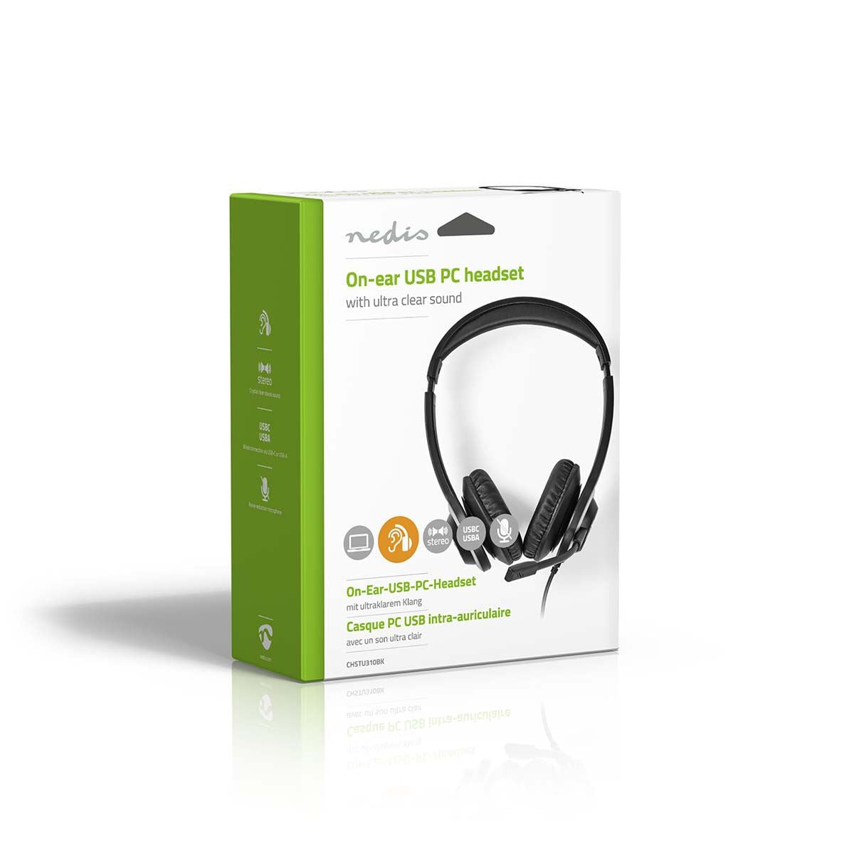 Nedis PC Headset | On-Ear | Stereo | USB Type-A / USB Type-C™ | Fold-Away Microphone | Black