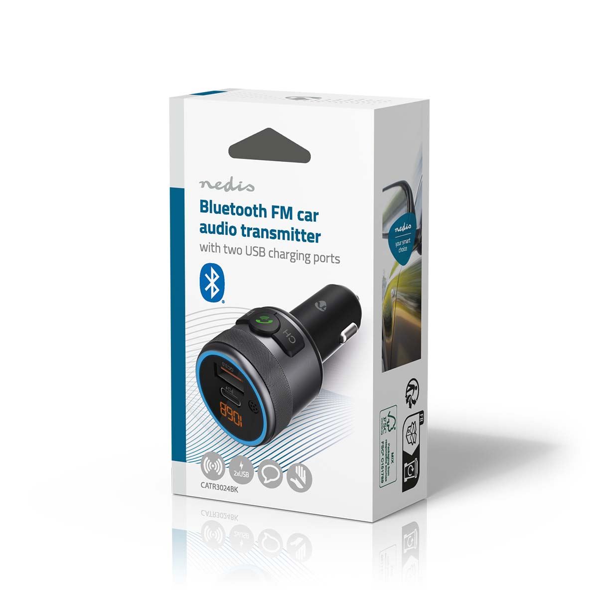 Nedis Car FM Transmitter Hands free| 1 " Screen Bluetooth®  USB-C PD 18 W / PD 24 W Fast charger