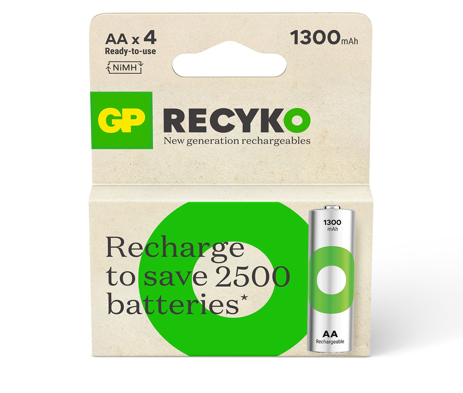 Gp AA Rechargeable Battery ReCyko+ 1300 - 4 Pack