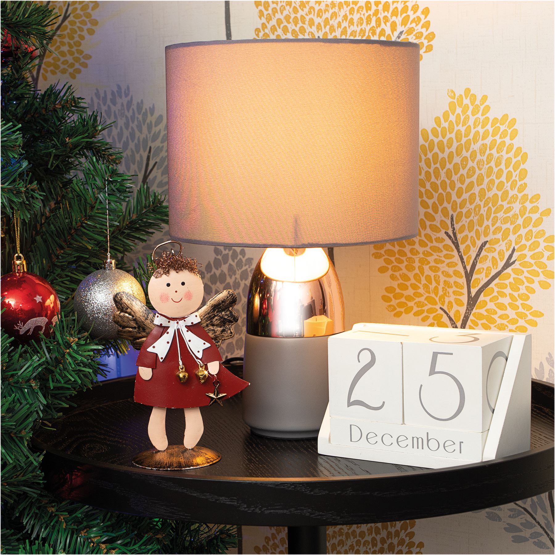 Standing Metal Christmas Angel Ornament Decoration with Wings Halo & Star Bells - Red