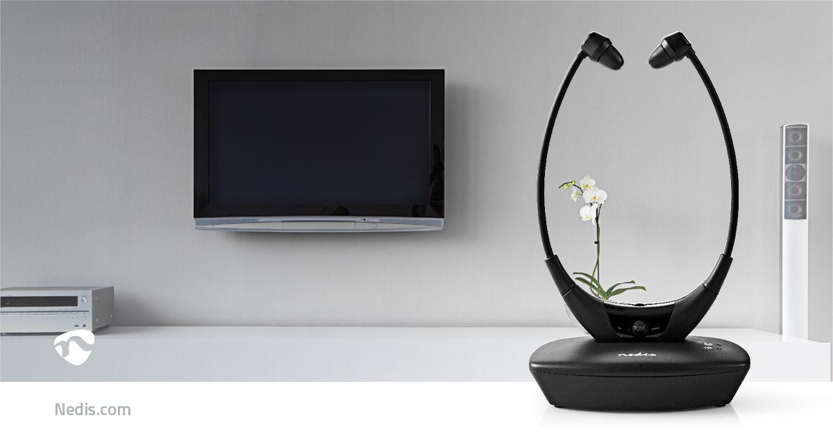 Nedis Wireless TV Headphones | RF, frequency 868 Mhz | In-Ear | Maximum battery play time: 4.5 hrs | 35 m | Digital Audio | Charging dock | Balance control | Black