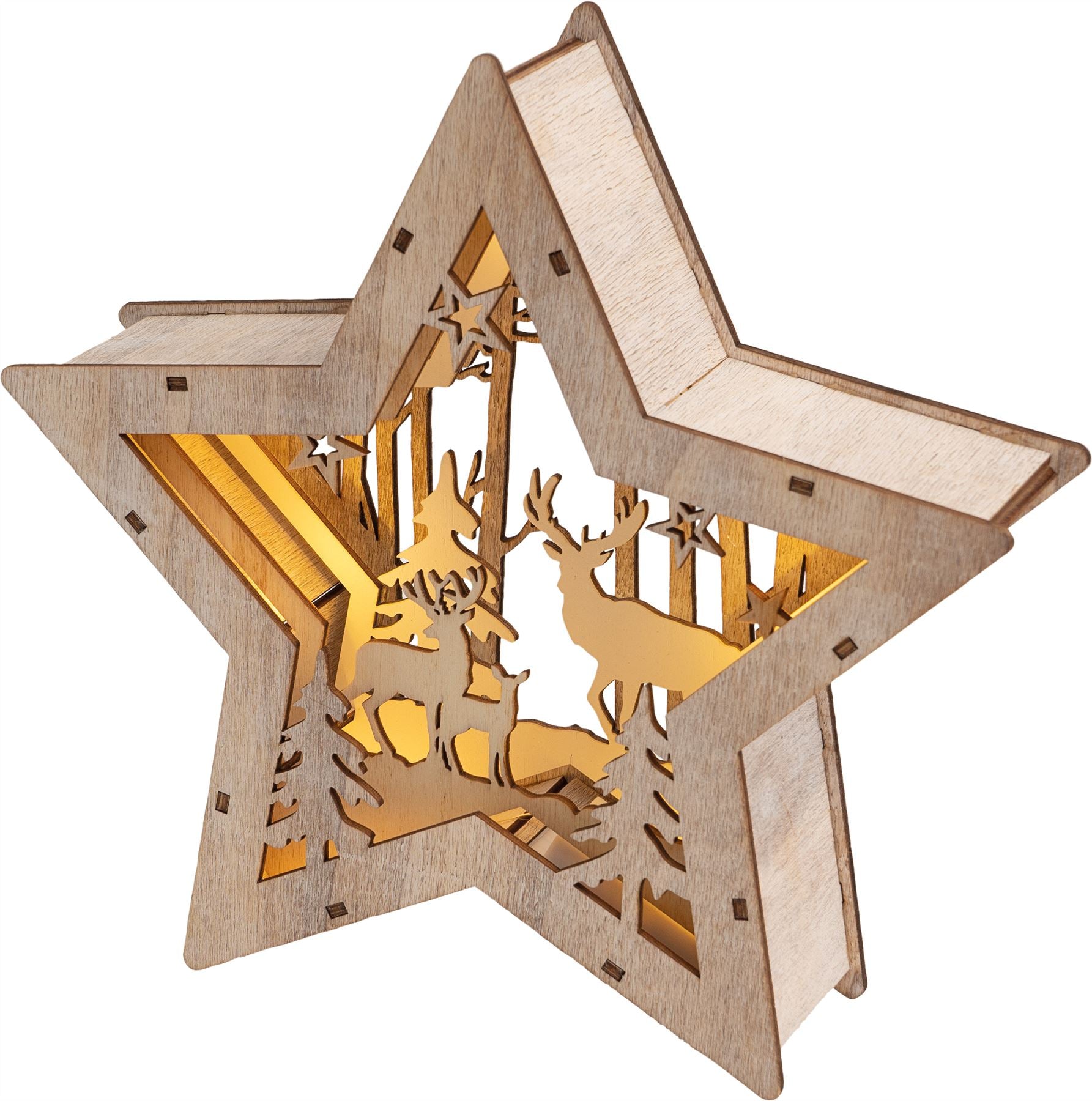 Wooden Light Up LED Christmas Star Reindeer Forest Scene Battery Powered