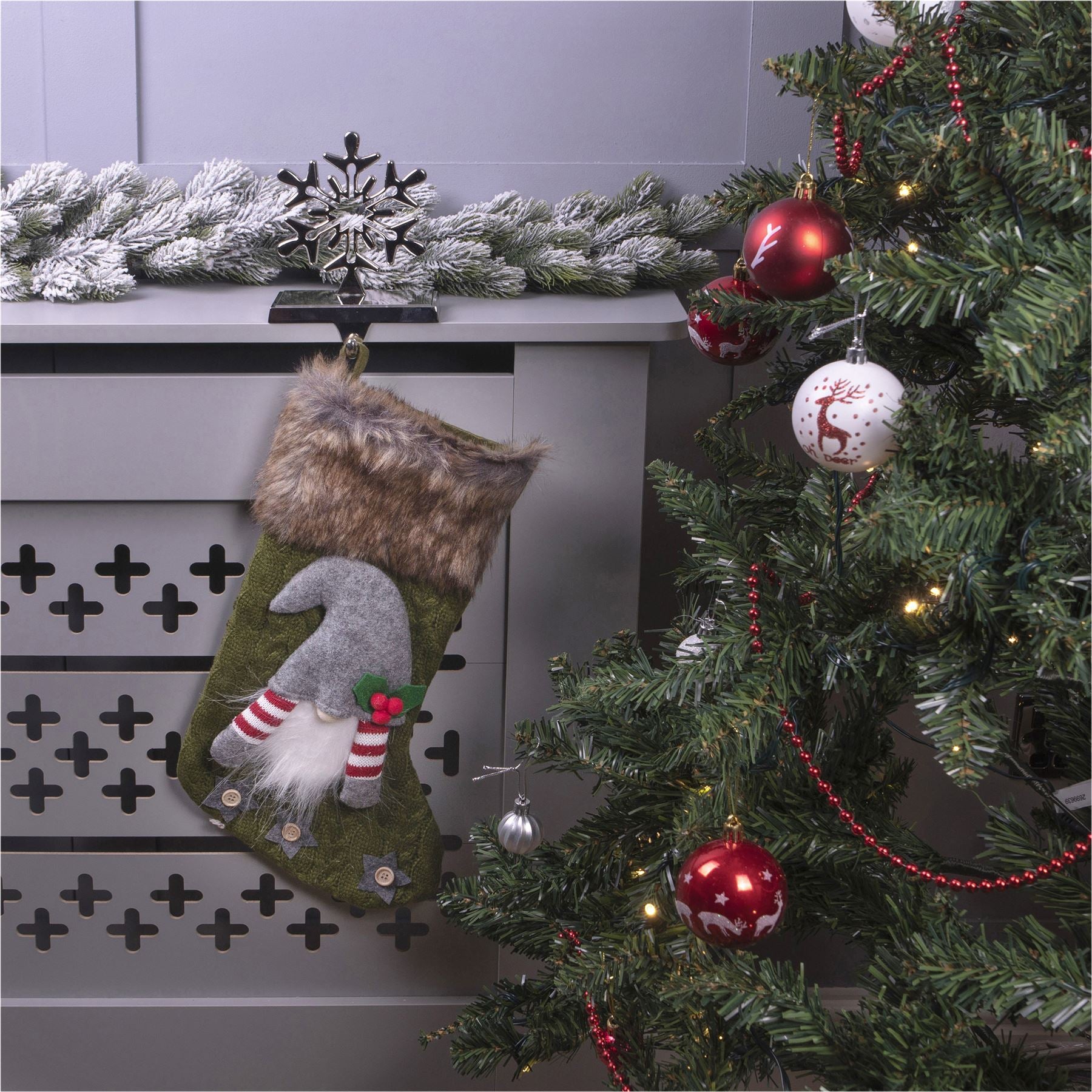 Luxury Gonk Design Christmas Fur Lined Knitted Stocking for Xmas Eve - Green