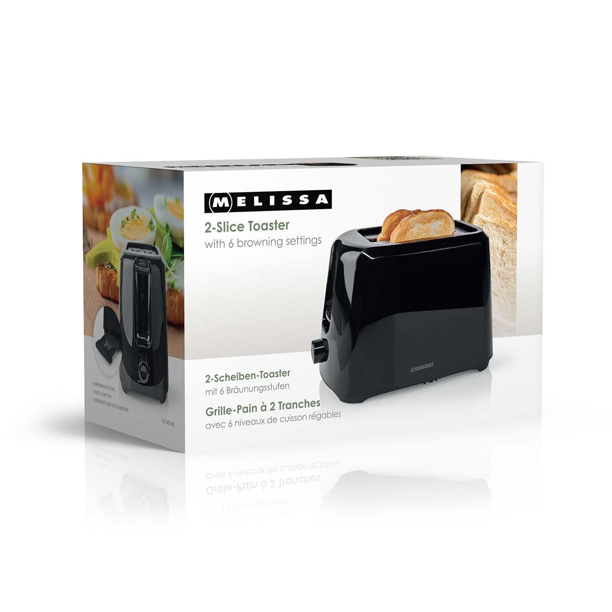 MELISSA Compact 2 Slice Toaster with Adjustable Browning Control, 6 Toasting Levels, and Removable Crumb Tray, 700W