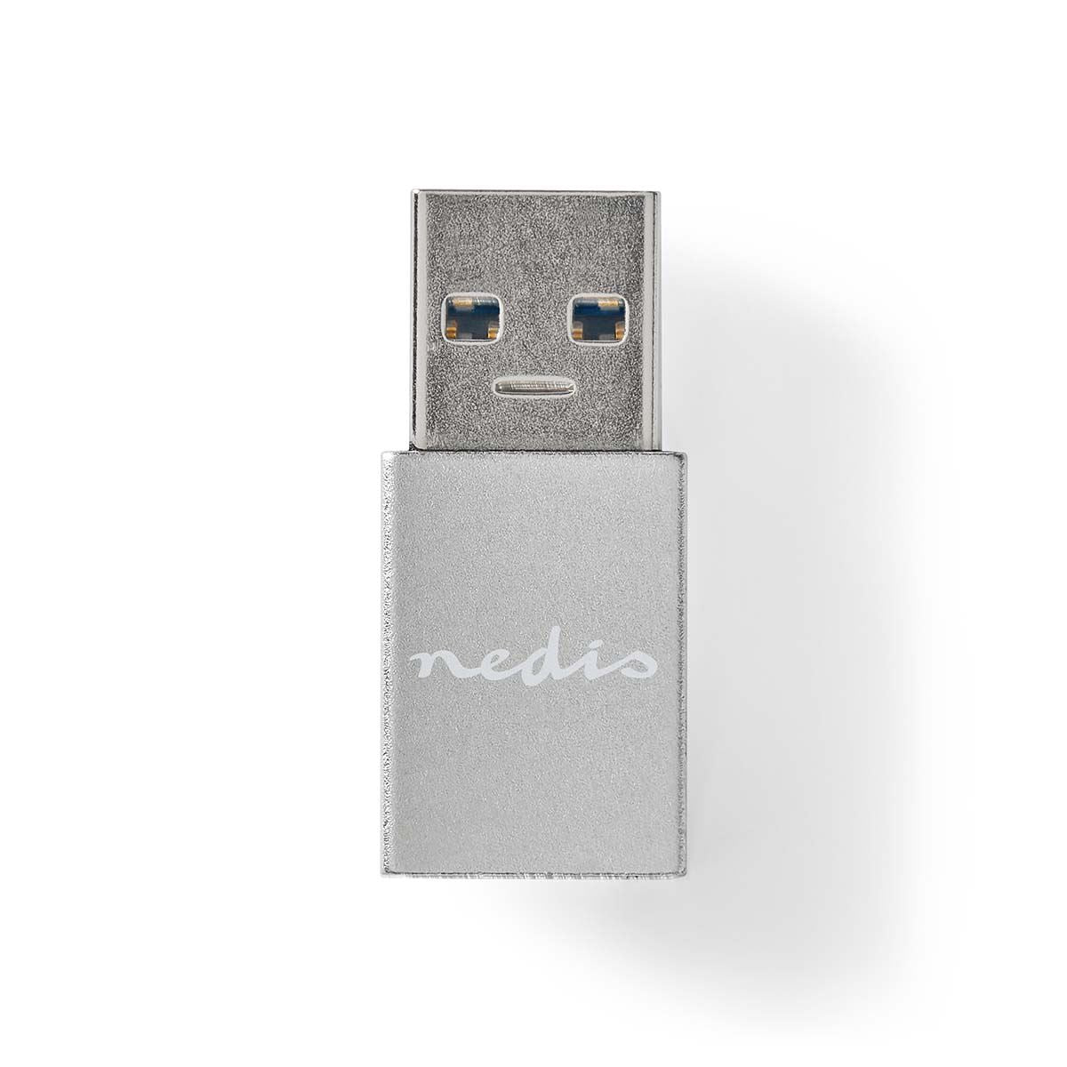 Nedis USB-A Adapter | USB 3.2 Gen 1 | USB-A Male | USB-C™ Female | 5 Gbps | Round | Nickel Plated | Silver | Cover Window Box