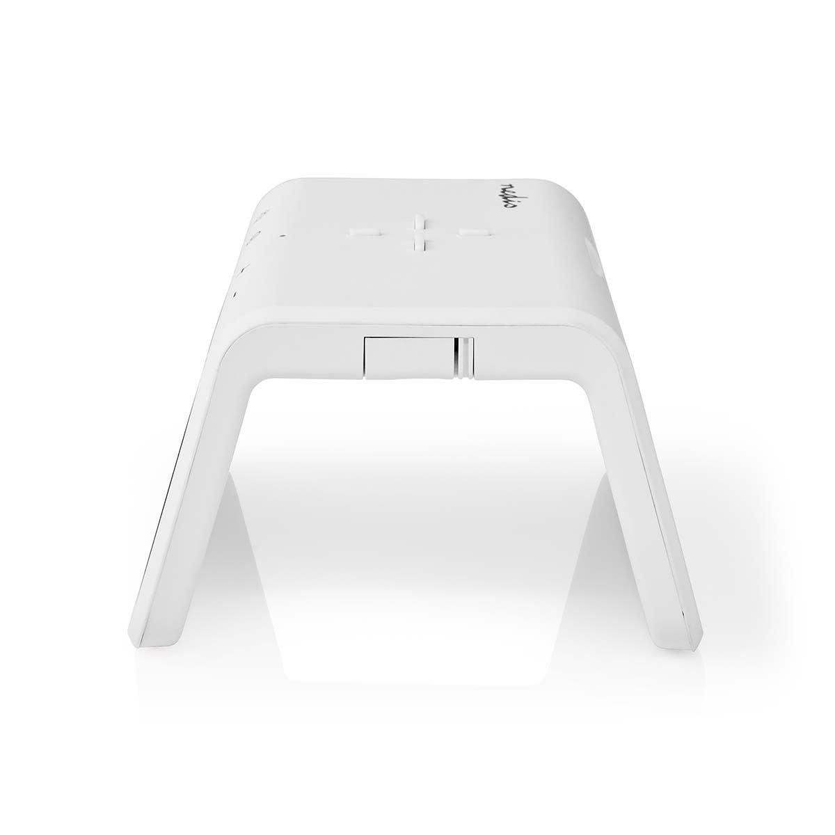 Nedis Wireless Charging Alarm Clock With Qi Certified Dock, Dual Programmable Alarms, Dimmable Backlit Display, Colour Changing Night Light - White