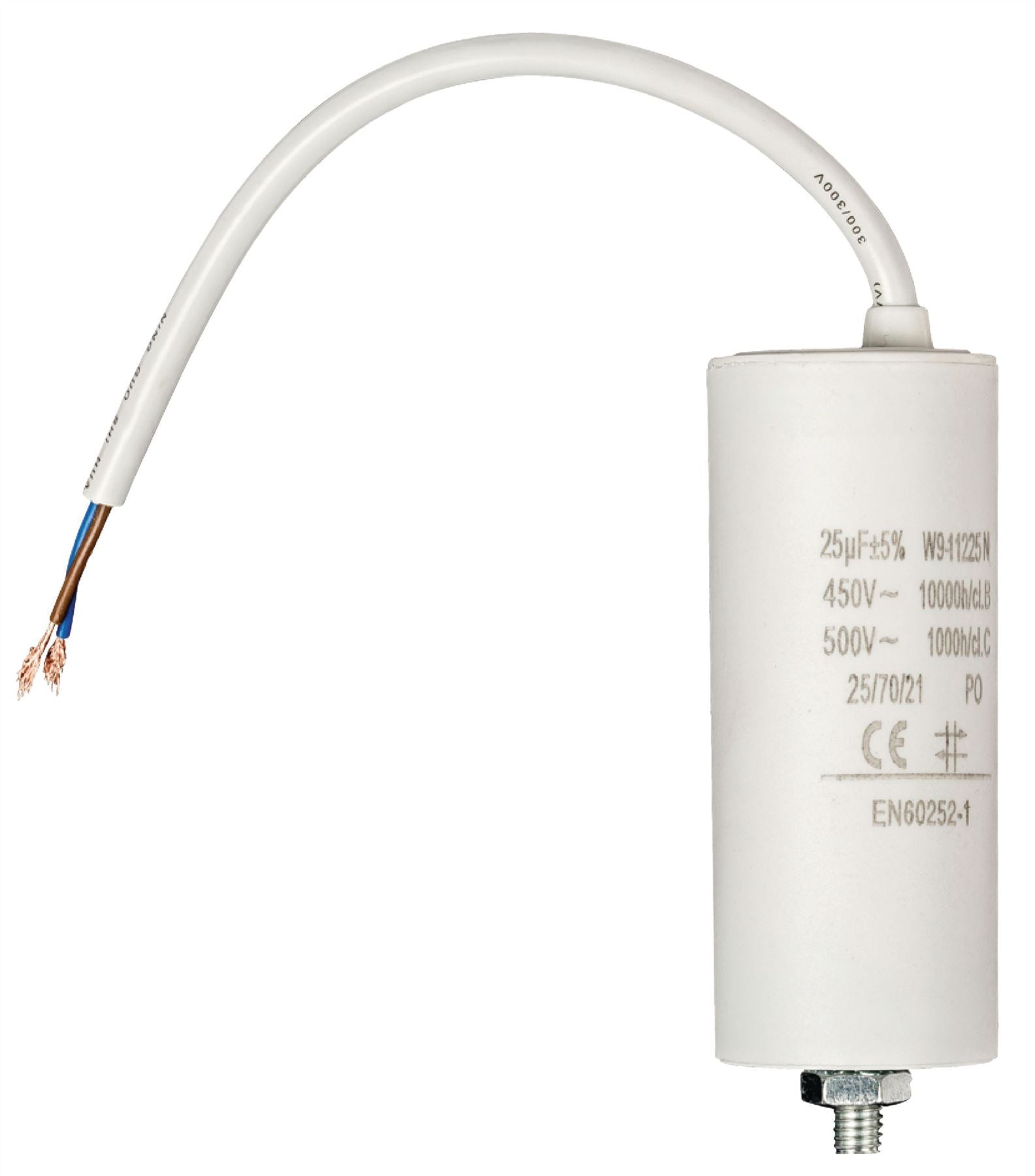 Nedis Capacitor 25.0uf / 450 V + cable, Motor Start Run, Cylindrical, White