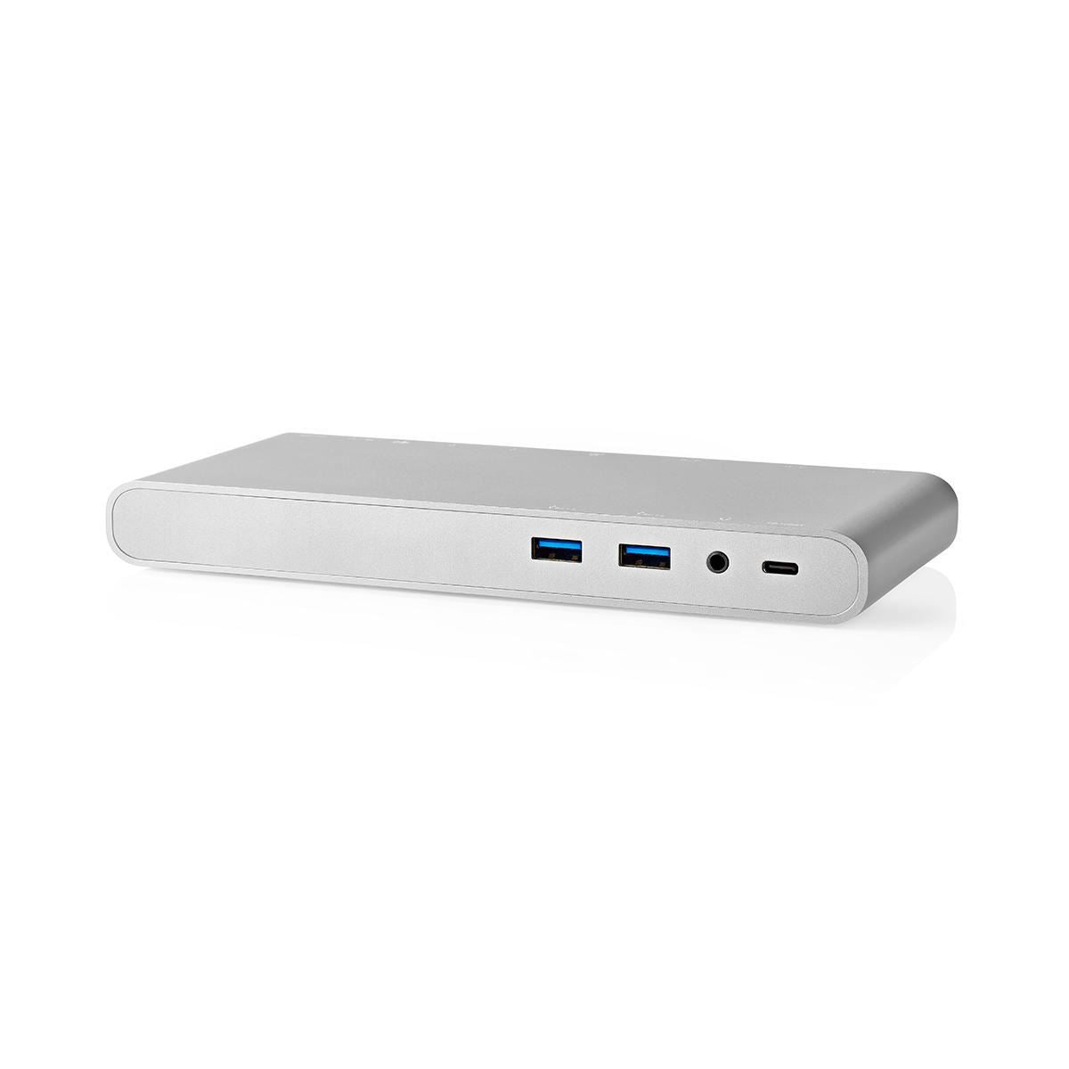 Nedis USB Docking Station | USB 3.2 Gen 1 | USB-C™ Male | DisplayPort Female / HDMI™ Output / RJ45 Female / VGA Female / 2x 3.5 mm Female / 2x USB-C™ / 4x USB-A | 0.20 m | Round | Nickel Plated | Braided / Nylon | White | Window Box with Euro Lock