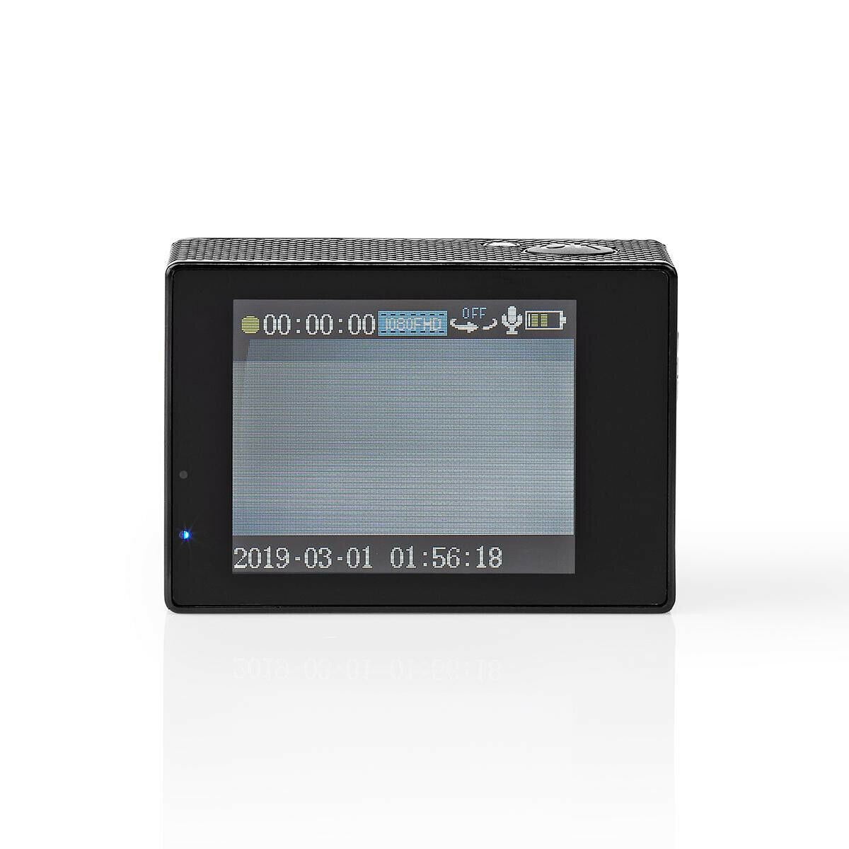 Nedis Action Cam | 1 Screen | 1080p@30fps | 12 MPixel | Waterproof up to: 30.0 m | 90 min | Wi-Fi | App available for: Android™ / IOS | Mounts included | Black